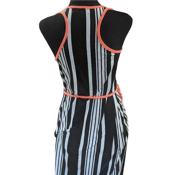Derek Heart Black and White Striped Dress Orange Outline Long Tie Wrap Dress - Picture 2 of 4